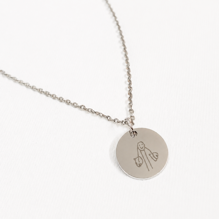 Custom made necklace with kids drawing of a stickman