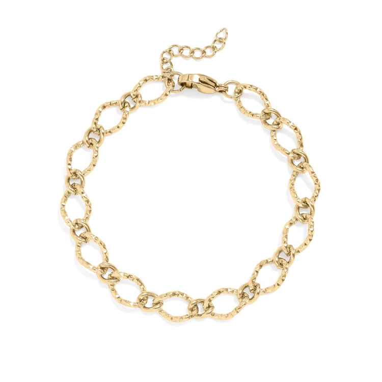 Gold textured oval link chain bracelet for engraved charms