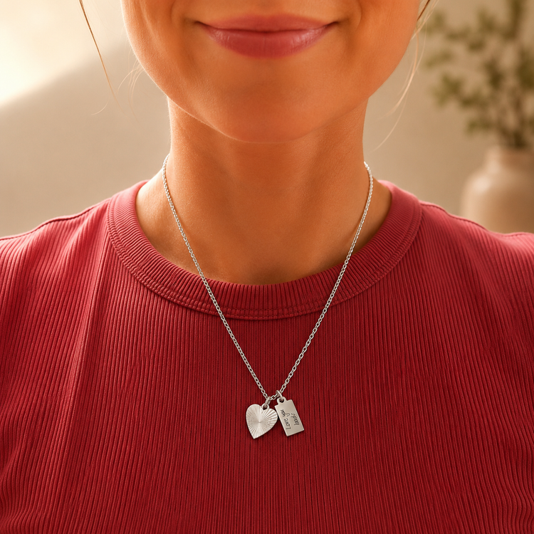 Love heart necklace with engraved pendant