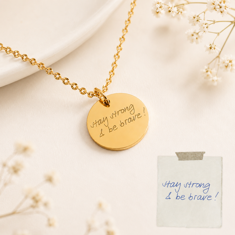 Uplifting message engraved on jewellery