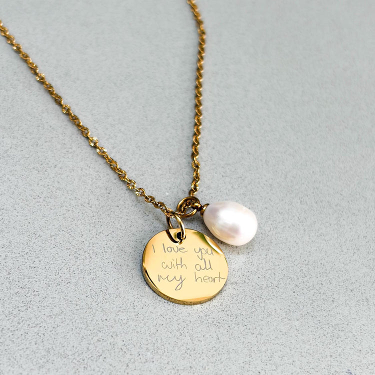 Personalised handwriting necklace with pearl